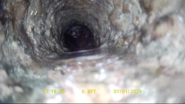 Sewer camera view of pipe deterioration found during a LiningWorks inspection.