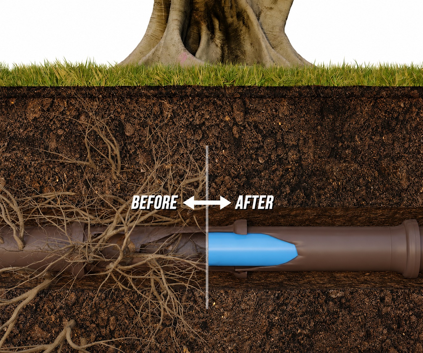Sewer pipe before after